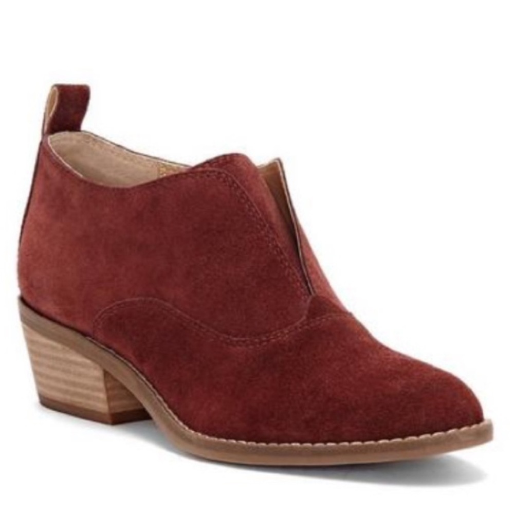 Lucky Brand Kimberly maroon suede bootie EUC size 40